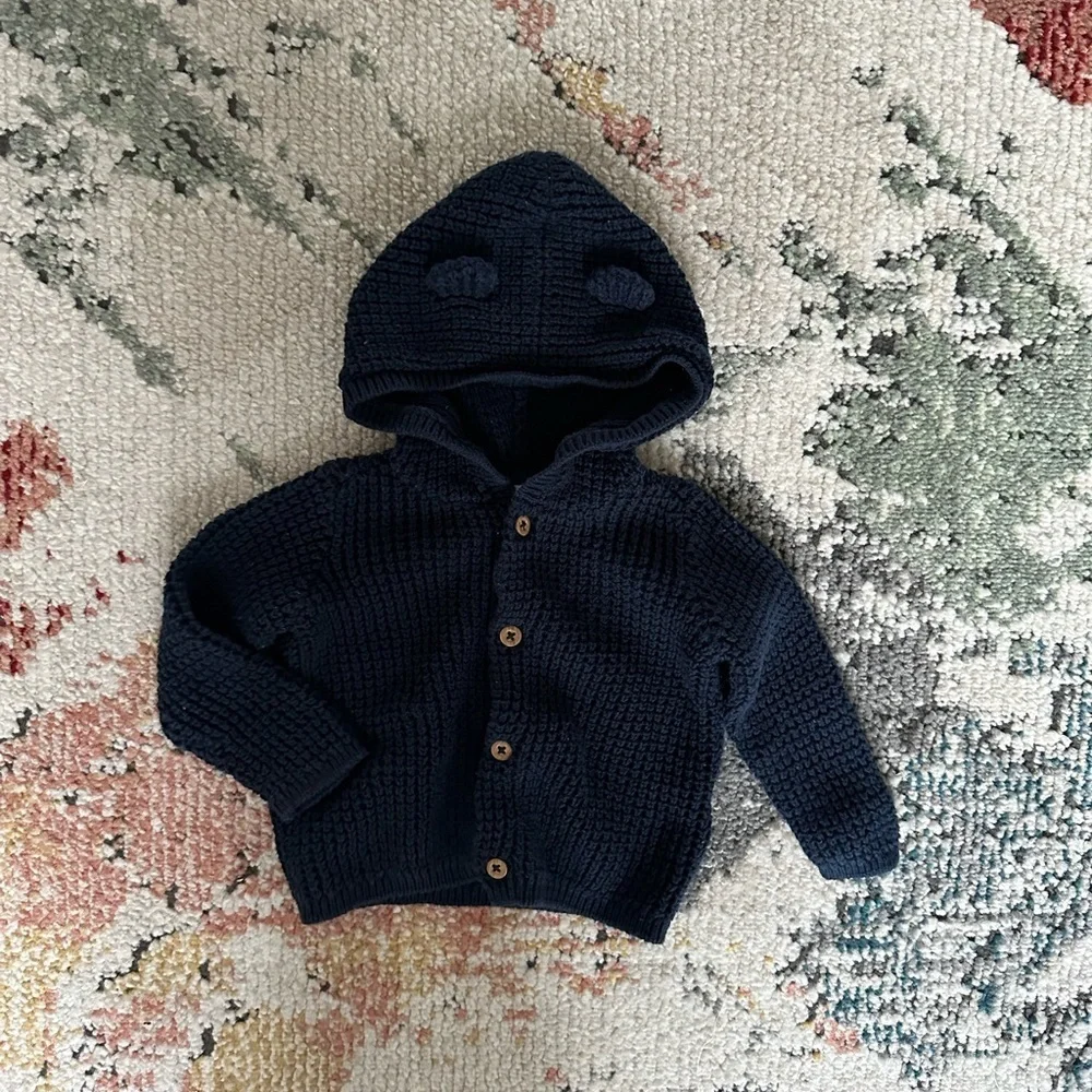 Carter’s Baby Boy 6 Months Cotton Hooded Cardigan Sweater Navy Blue Heavy